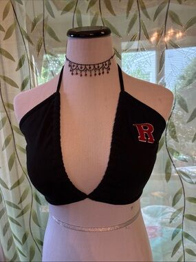 Rutgers University Black Halter Tank Top with Red 'R' Patch